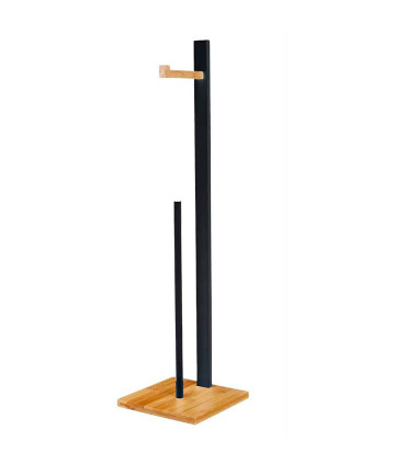 Dérouleur papier WC + Stock sur pied en bois noir et bambou 19x19x71cm