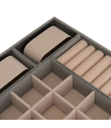 Set de 2 plateaux à bijoux velours beige et gris 30x20x4cm