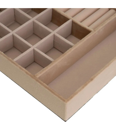 Set de 2 plateaux à bijoux velours beige et gris 30x20x4cm