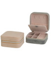 Set de 2 boîtes à bijoux de voyage velours beige et gris 10x10x4.5cm