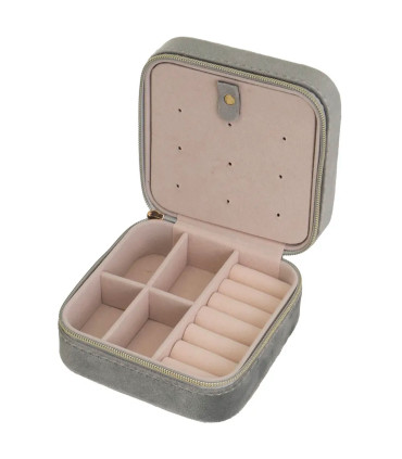 Set de 2 boîtes à bijoux de voyage velours beige et gris 10x10x4.5cm