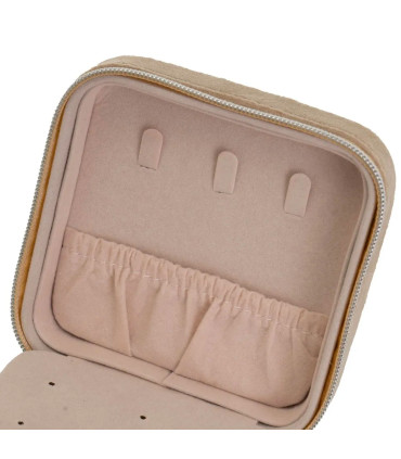 Set de 2 boîtes à bijoux de voyage velours beige et gris 10x10x4.5cm
