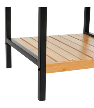 Étagère salle de bain bambou et métal noir 30x30x70cm