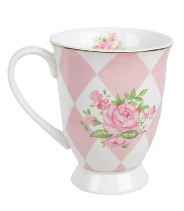 Mug en porcelaine blanche motif fleuri roses 12x8x10cm