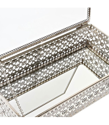 Boîte à bijoux en métal argenté et verre 25.5x12.5x7.5cm