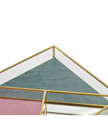 Plateau rangement bijoux en métal doré, velours et miroir 20x20x3.5cm