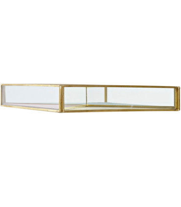 Plateau rangement bijoux en métal doré, velours et miroir 20x20x3.5cm