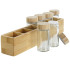 Set de 7 pots à épices en verre et plateau en bambou 32.5x6.5x6.5cm