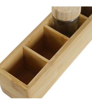 Set de 7 pots à épices en verre et plateau en bambou 32.5x6.5x6.5cm