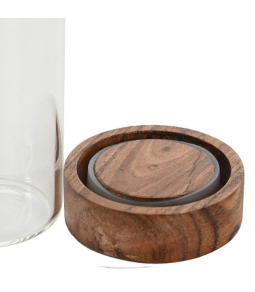 Set de 6 pots à épices en verre et plateau en acacia et inox doré 20.5x20.5x20cm