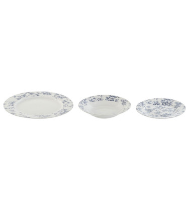 Service de 18 assiettes en porcelaine florale bleue: plates, creuses et à dessert
