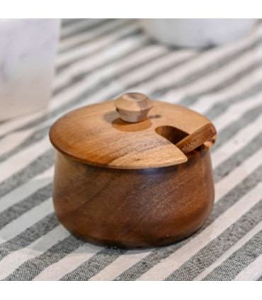 Pot à sucre ou sel en bois d'acacia 9.5x9.5x7.5cm