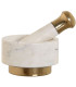 Mortier et pilon en marbre blanc et laiton doré 12.5x12.5x7.5cm