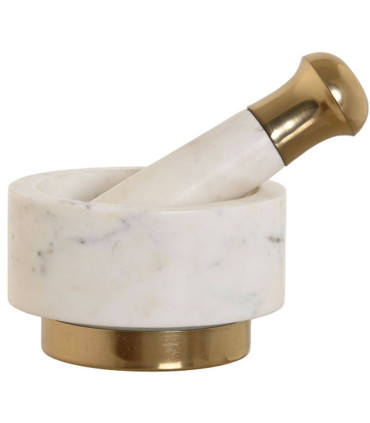 Mortier et pilon en marbre blanc et laiton doré 12.5x12.5x7.5cm