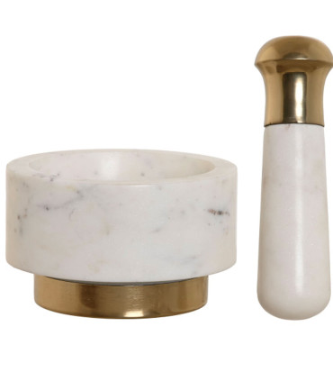 Mortier et pilon en marbre blanc et laiton doré 12.5x12.5x7.5cm