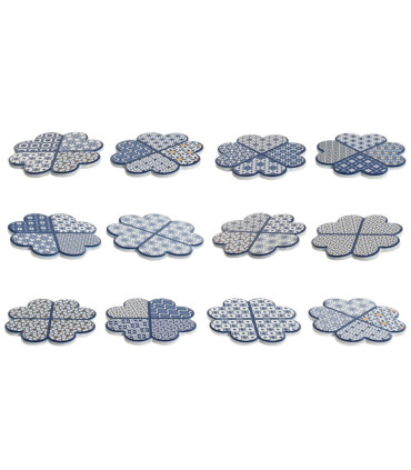 Set de 12 dessous de verres en dolomite bleu et blanc 11.5x11.5x0.7cm