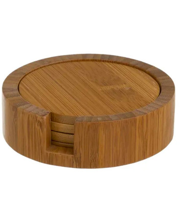 Set de 4 dessous de verres ronds en bambou 11x11x3cm