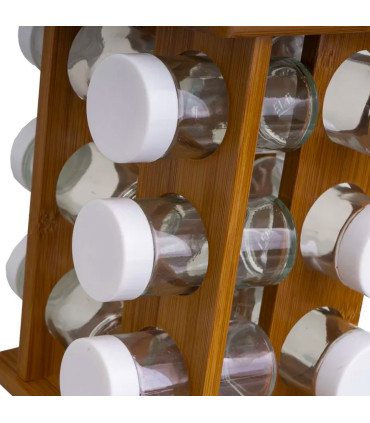 Support à épices en bambou et 12 pots en verre 15x15x23cm