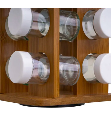 Support à épices en bambou et 12 pots en verre 15x15x23cm