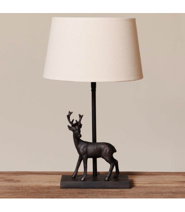 Lampe à poser cerf aluminium noir et abat-jour lin beige 30x30x41.5cm