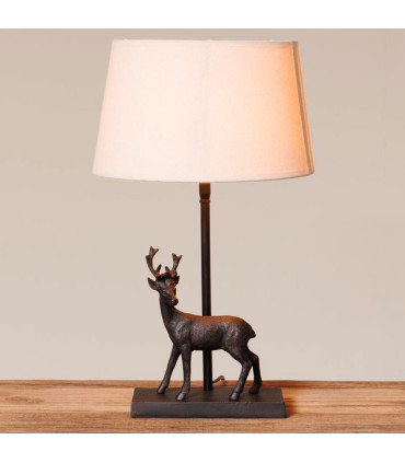 Lampe à poser cerf aluminium noir et abat-jour lin beige 30x30x41.5cm