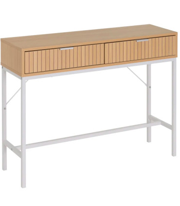 Console d'entrée bois et métal blanc 2 Tiroirs 100x30x75cm