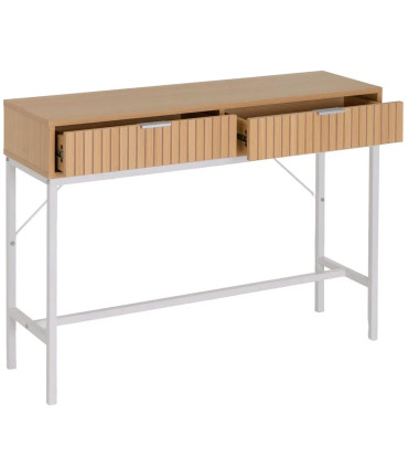 Console d'entrée bois et métal blanc 2 Tiroirs 100x30x75cm