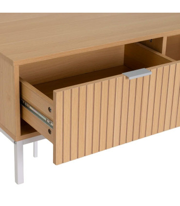 Table basse rectangulaire bois et métal blanc 1 tiroir 110x50x40cm