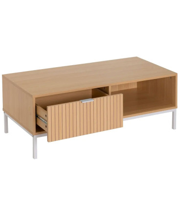 Table basse rectangulaire bois et métal blanc 1 tiroir 110x50x40cm