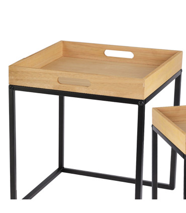 Set de 2 tables basses gigognes bois et métal noir 40x40x42cm
