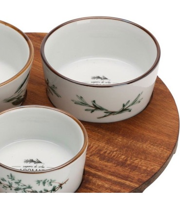 Plateau apéritif avec 3 bols en porcelaine