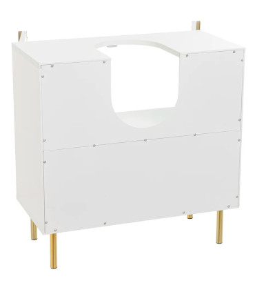 Meuble salle de bain sous lavabo en bois blanc et métal doré 60x30x60cm