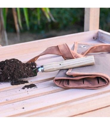 Range outils de jardinage en tissu vert et marron 54x29x6cm