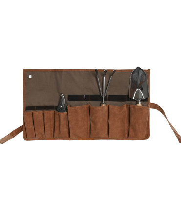 Range outils de jardinage en tissu vert et marron 54x29x6cm