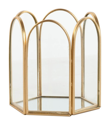 Rangement bijoux en métal doré et miroir 9x8x9.5cm