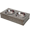 Porte gamelles en zinc + 2 gamelles inox Libre Service 36x19x8cm