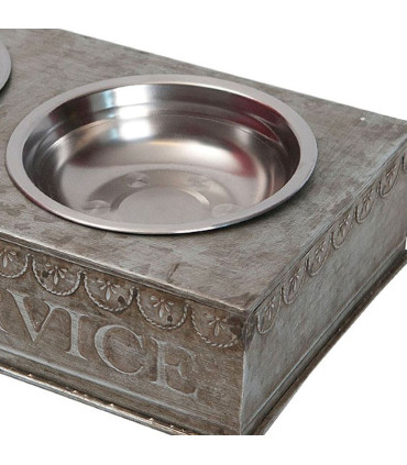 Porte gamelles en zinc + 2 gamelles inox Libre Service 36x19x8cm