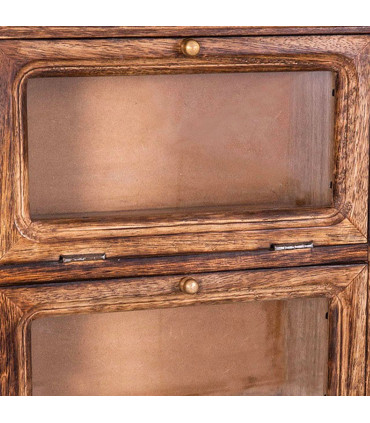 Table de chevet en bois 2 portes vitrées et 1 tiroir 27.5x15x40cm