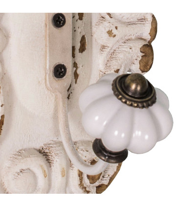 Wall Hook wood and metal white 15x11x20cm