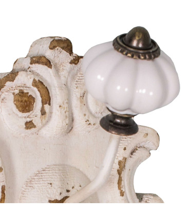 Patère double en bois et métal blanc 8x9.5x16cm
