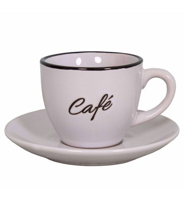 Tasse à café et dessous de tasse en grés blanc et noir