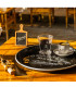 Tasse à café et dessous de tasse en grés blanc et noir