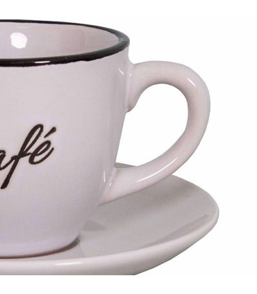 Tasse à café et dessous de tasse en grés blanc et noir