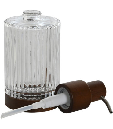 Distributeur de savon en verre strié et bois d'acacia 8x8x18.5cm