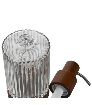 Distributeur de savon en verre strié et bois d'acacia 8x8x18.5cm