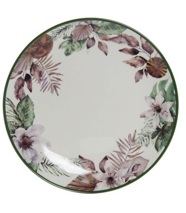 Assiette à dessert en porcelaine motif tropical 19x19x2cm