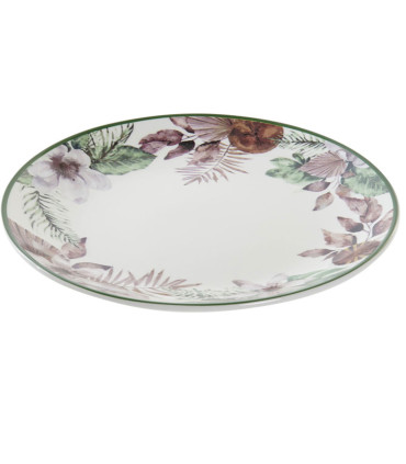 Assiette à dessert en porcelaine motif tropical 19x19x2cm