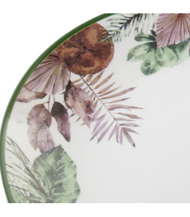 Assiette à dessert en porcelaine motif tropical 19x19x2cm