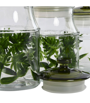 Set of 3 pots glass and wood 12.5x12.5x36.5cm
