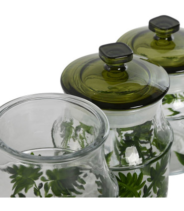 Set of 3 pots glass and wood 12.5x12.5x36.5cm